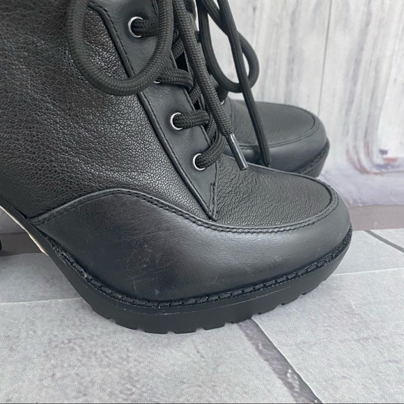 Antonio Melani Size 7.5M 7.5 Black Leather Lace Up Chunky Ankle Booties Zip - Picture 9 of 15